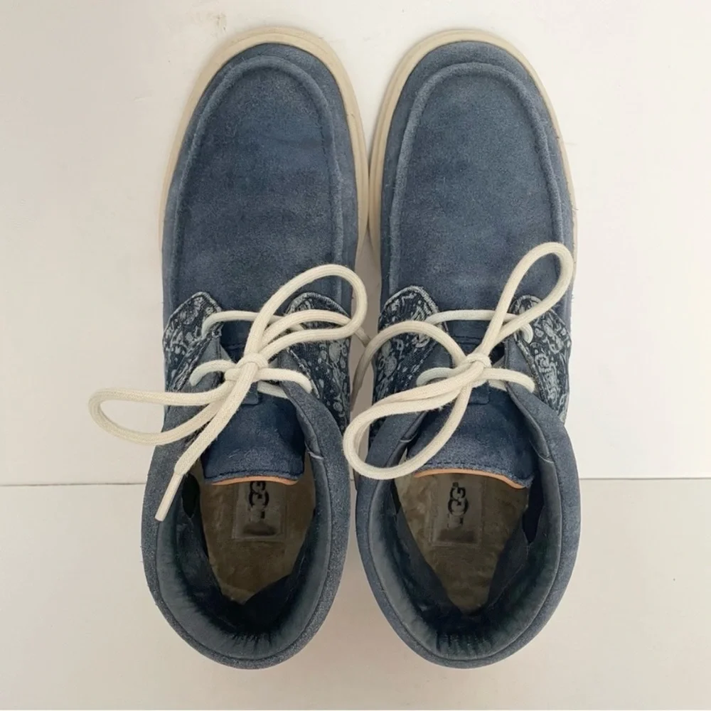 UGG Hulman Bandana Blue Suede Denim Leather Chukka Ankle Sneakers Shoes